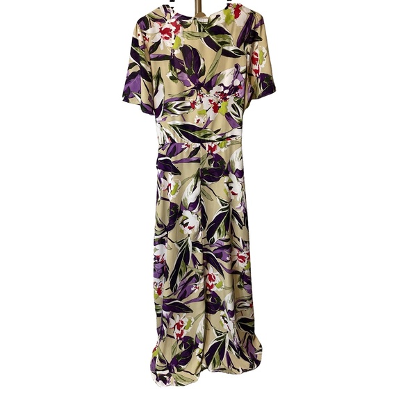 Ashley Stewart NWT Flutter sleeve Floral Wrap Dress Purple & Cream woman’s 12 - Picture 2 of 5